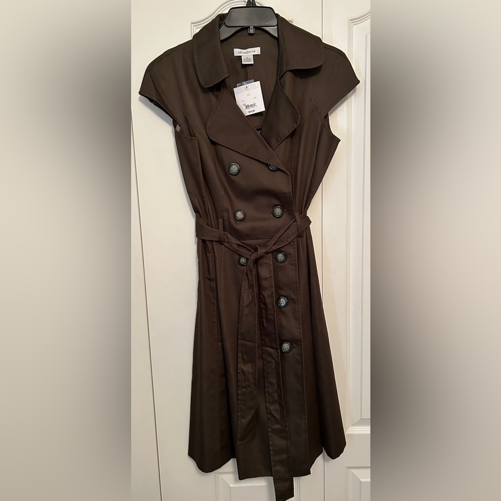 Liz Claiborne: Brown, double breasted, belted dress. Size 14